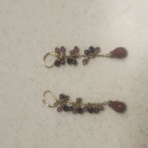 Burgundy/Red/Gold Drop Earrings, GUC
